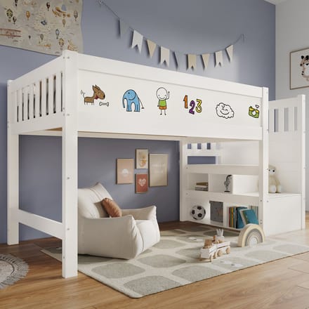 MODFU – Hoogslaper – 90x200 cm – Schrijfbord & Opbergruimte – Hout – Wit