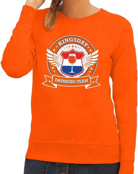 Kingsday drinking team sweater / sweater oranje dames - Koningsdag kleding S