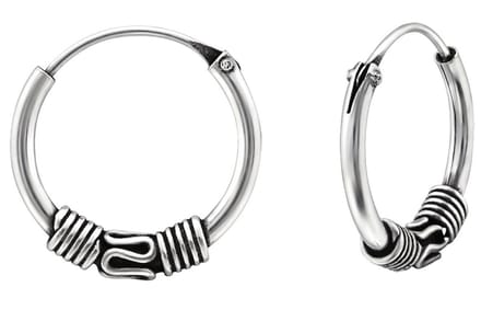 Joy|S - Zilveren Bali oorbellen - 2 mm / 12 mm oorringen - geoxideerd