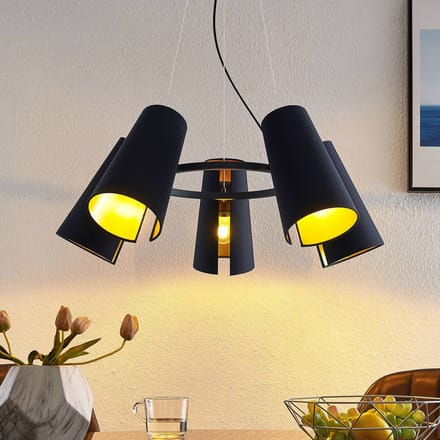 Lucande - hanglamp - 5lichts - ijzer, textiel - H: 28 cm - E27 - zwart, goud