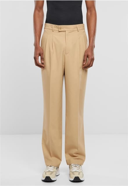 Urban Classics - Double Pleated Broek rechte pijpen - Taille, 32 inch - Beige