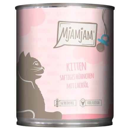 6x800g MjAMjAM Kitten Sappige Kip met Zalmolie Nat Kattenvoer