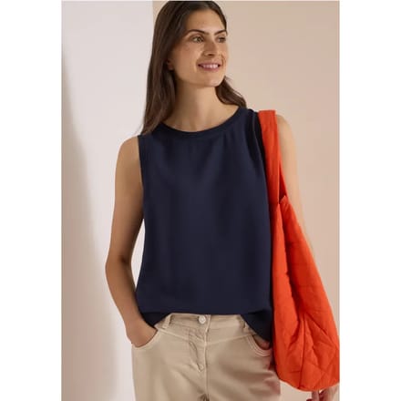 Blouse met ronde hals en geribbelde details