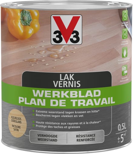 V33 Werkbladvernis Zijdeglans Kleurloos 500ml
