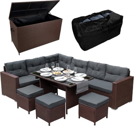 Jardí rattan hoekset met opbergbox - bruin - 9-zits - uv-bestendig