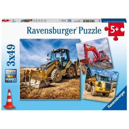 Ravensburger puzzel Bouwmachines aan het werk - Drie puzzels - 49 stukjes - kinderpuzzel