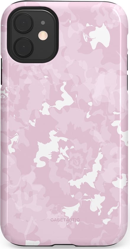 Casetastic hoesje geschikt voor Apple iPhone 11 - Dubbellaagse bescherming - Roze wervels - Fashion Case - Lichtgrijs Lichtroze Wit