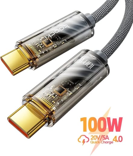 DrPhone Toocki USB-C naar USB-C Kabel 1 Meter - 100W Power Delivery - Snelladen - 480 Mbps Dataoverdracht - Gevlochten - Space Grey