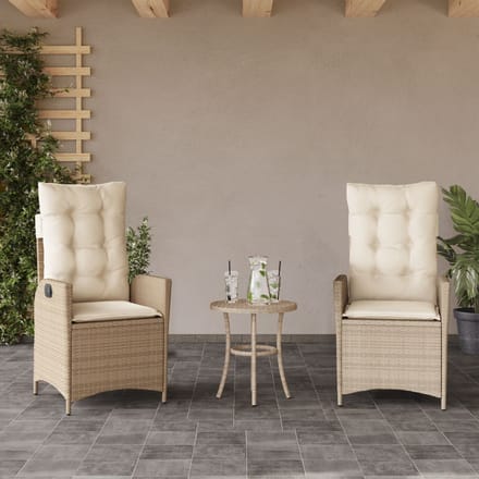 vidaXL - 3-delige - Bistroset - met - kussens - poly - rattan - beige