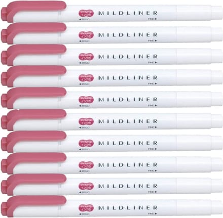 Zebra Mildliner Double-Sided Highlighter - Fine / Bold – Mild Red Set van 10 + een Luxe Zipperbag - WKT7-MR