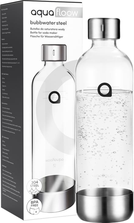 AquaFloow Waterfles voor Sodamaker – 0,8 L – PET met RVS Afwerking – 1 Stuk