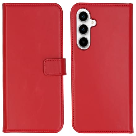 Selencia Hoesje - Geschikt voor Samsung Galaxy A35 - Echt Lederen Bookcase - Rood