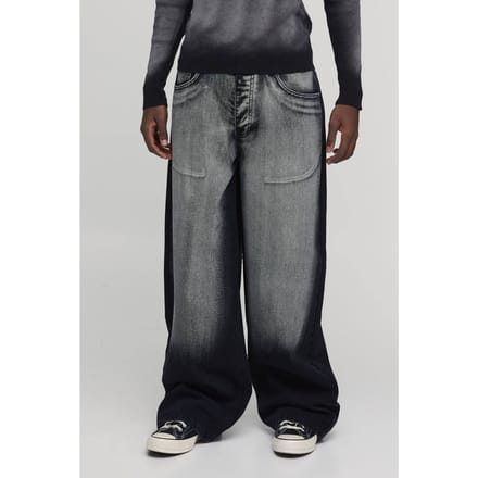 Baggy Stijve Gebleekte Gewassen Denim Jeans | Washed Black | Size 34R