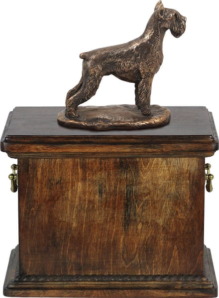 Schnauzer urn met beeldje - Elegante klassieke urn voor hondenas.