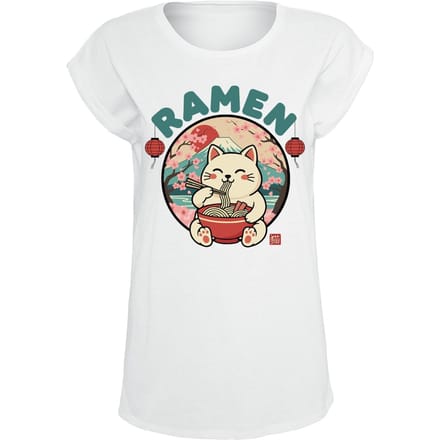 Tierisch - Fun T-shirt - Ramen Cat - M tot XXL - voor Vrouwen - wit