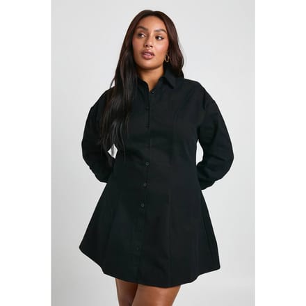 boohoo Dames Plus overhemdjurk met ingesnoorde details | Black | Maat: 16