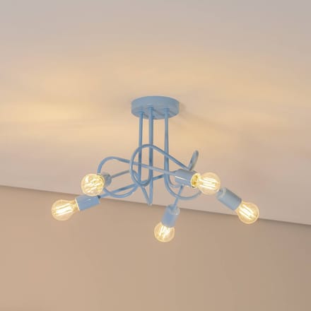 HELAM Plafondlamp Oxford, lichtblauw, Ø 47 cm, metaal, 5-lamps