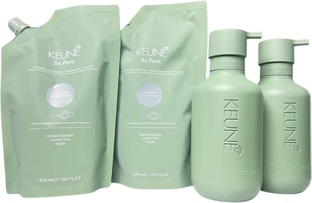 Keune So Pure Cool Shampoo + Cool Conditioner 400ml + 2 x Vulfles 400ml