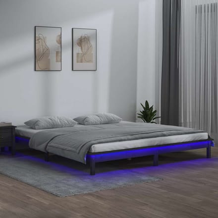 vidaXL - Bedframe - LED - massief - hout - grijs - 120x190 - cm