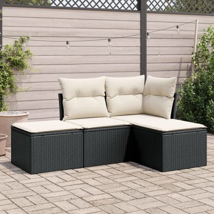 vidaXL - 4-delige - Loungeset - met - kussens - poly - rattan - zwart