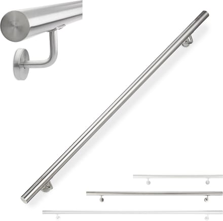 Trapleuning - 150 cm - rvs - Ø 42 mm - met houders - zilver