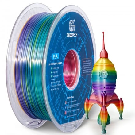 Geeetech PLA Silk+ Rainbow Filament 1.75mm 1kg – Multicolor Silk PLA for 3D Printer – Smooth, Shiny Gradient Finish – Compatible with Bambu, Ender, Prusa, Artillery