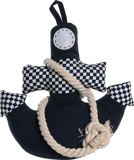 Items Deurstopper Anker vorm - 1 kilo gewicht - met oppak koord - blauw/wit - 26 x 28 cm