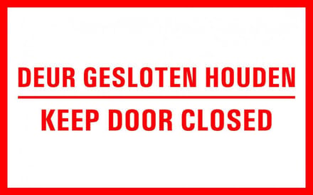 Deur gesloten houden tekststicker, NL & ENG 200 x 125 mm