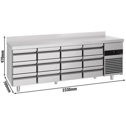GGM Gastro Kühltisch PREMIUM - 2330x700mm - 12 Schubladen - Aufkantung