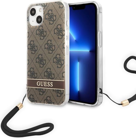 Guess 4G Printed Back Case met Strap - Geschikt voor Apple iPhone 14 Plus (6.7") - Bruin