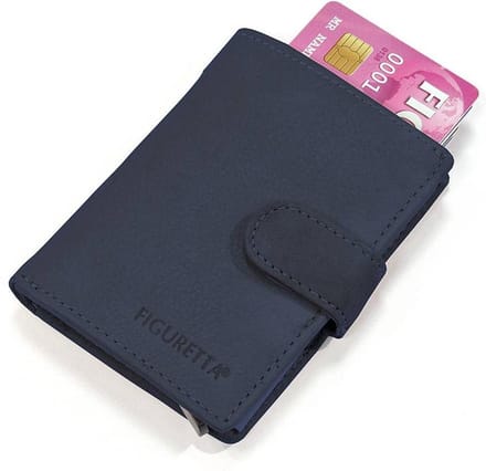 Figuretta - RFID Card Protector - Creditcardhouder - Aluminium - Portemonnee - Leer -  Donker Blauw