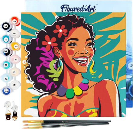 Figured'Art Mini Schilderen op Nummer Volwassenen 20x20cm met lijst Eilander Schoonheid Pop Art - Klein Formaat Creatieve Hobby Kit DIY Art Nummer Compleet