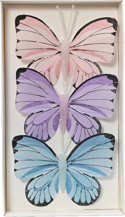 Decoris decoratie vlinders op draad - 3x - gekleurd - 8 x 6 cm
