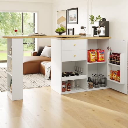 Sweiko Bartafel - 360° draaibaar - 2 lades - Open opbergruimte - Wit