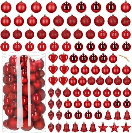 Kerstballen | 100 Stuks | Rood Tinten | Onbreekbaar