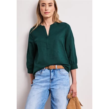 Blouse met gespleten hals van linnenmix