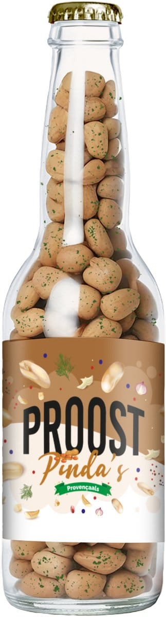 Pinda's Proost Provençaals 220 gram, 12 bierflesjes vol heerlijke pinda's