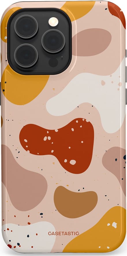 Casetastic hoesje geschikt voor Apple iPhone 15 Pro Max - MagSafe - Dubbellaagse bescherming - Terrazzoque - Fashion Case - Zand Perzik Okergeel Lichtgrijs