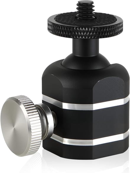 Compacte Zwenkbare Ball Head Statiefkop met 1/4 Schroefdraad en Hot Shoe Adapter - Zilver