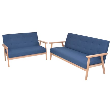 vidaXL - Bankstel - stof - blauw - 2-delig