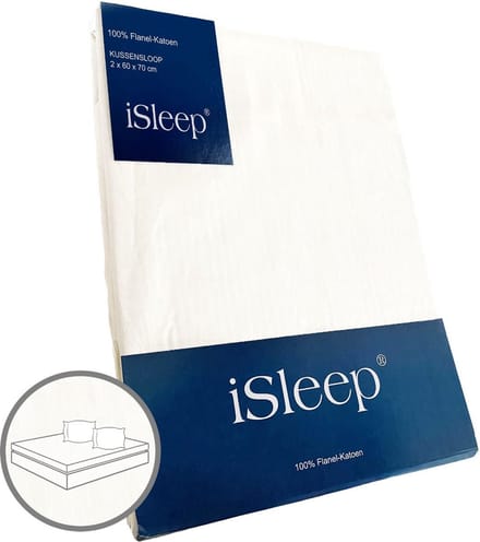 iSleep Flanel Kussensloop (2 Stuks) - 100% Flanel Katoen - 60x70 cm - Wit