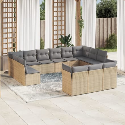 vidaXL - 13-delige - Loungeset - met - kussens - poly - rattan - beige