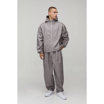 Regular Fit Nylon Geruite Trainingspak Met Rits En Col | Stone | Size Small