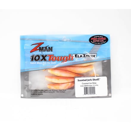 Zman Soft Lure Jerk ShadZ Geparfumeerd 4 Inch 5/Pack Coconut Ice Glow (4452) white