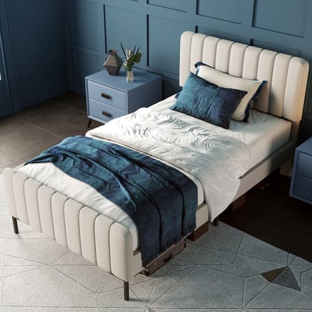 STILVORA Gestoffeerd Bed 90x200 - Eenpersoonsbed Met Massief Houten Frame - Linnen Bekleding - Grijs-Beige