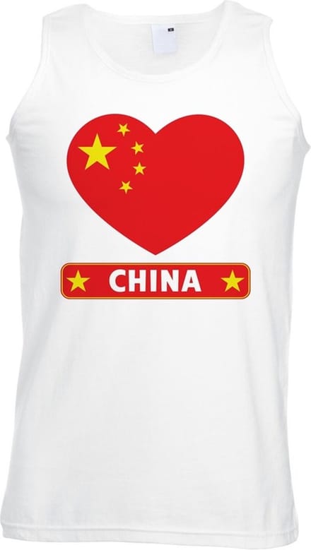 China singlet shirt/ tanktop met Chinese vlag in hart wit heren S