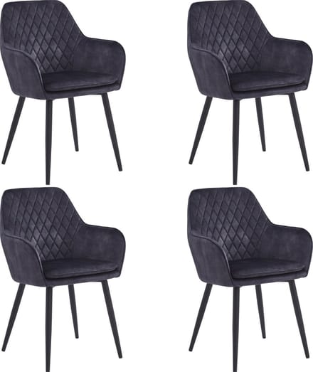 Colenis® - Laura Eetkamerstoel - Set Van 4 - Grijs - Adoré Velvet - Design - Industrieel - Met armleuning