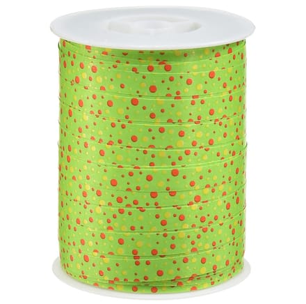 Groen krullint met stippen, 10 mm breed, 250 m lang