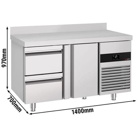 GGM Gastro Kühltisch PREMIUM - 1400x700mm - mit 1 Tür - 2 Schubladen - mit Aufkantung