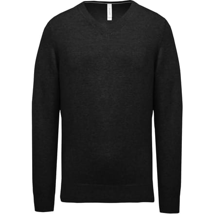 Pullover/Cardigan Heren 3XL Kariban V-hals Lange mouw Black Heather 87% Katoen, 11% Polyamide, 2% Elasthan